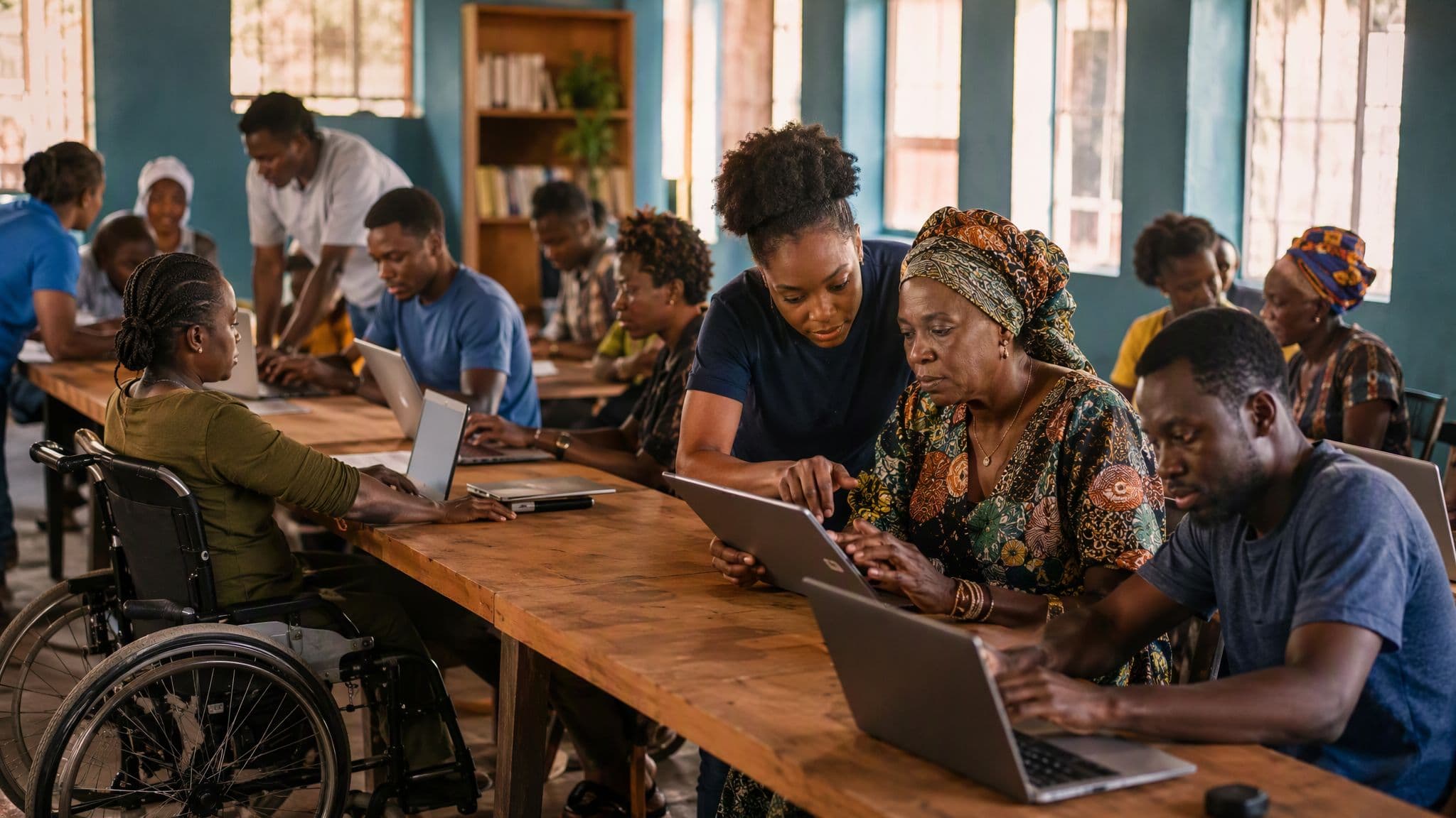 ADIA community members learning and sharing digital skills